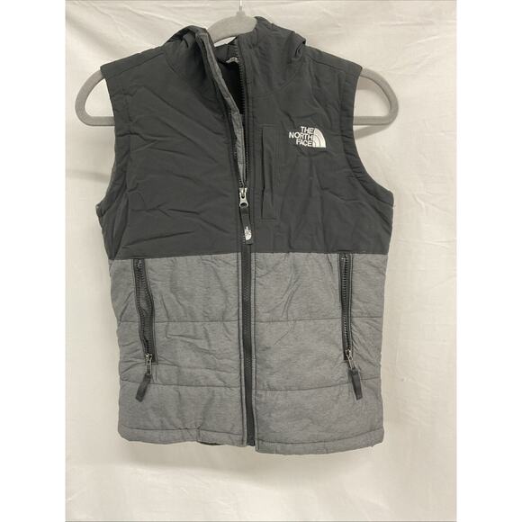 The North Face Vest Boys Medium 10/12 Gray Black Full Zip Insulated Lightweight - Picture 1 of 7